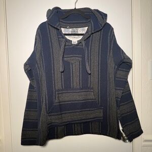 Original Señor Lopez Men's Blue and Gray Striped Hoodie Sweater Medium